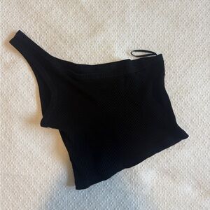 Black One-Shoulder Ribbed Top